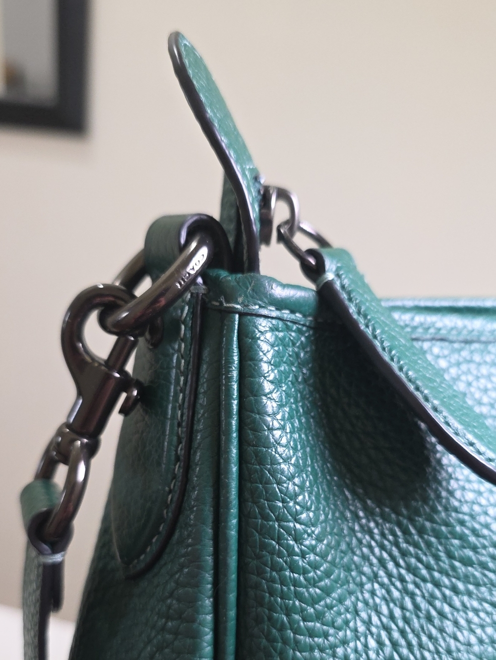 Coach CC435 Cary Soft Pebble Leather Large Shoulder Bag Dark Pine Hobo EUC - Picture 5 of 17